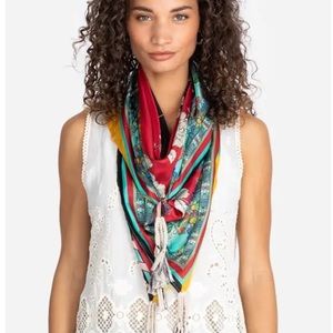 NWT- JOHNNY WAS Lapis Tasseled Silk Scarf
